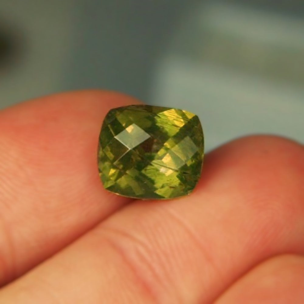 Natural Vesuvianite (Idocrase) — 5.87 ct, Tanzania (Meralani Hills), Checkerboard Cushion (GL)
