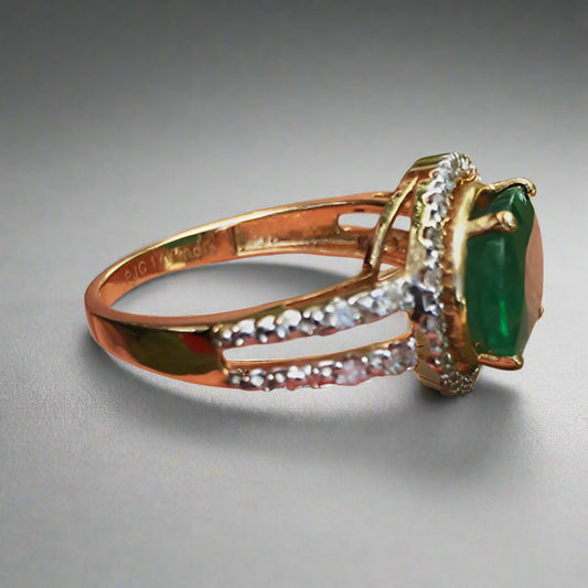 Fine Color! Colombian Emerald & Diamond Ring 14 kt