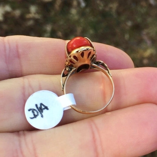 Antique! Victorian Sardinian Ox Blood Coral 18kt Gold Ring