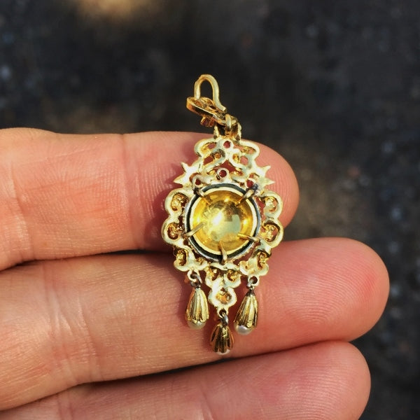 Antique! Georgian Period 18 kt Pearl, Ruby & Enamel Pendant GL