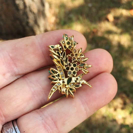 Fine Quality! Vintage 18 kt Emerald and Diamond Pendant