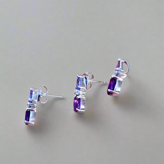 14 kt Tanzanite, Amethyst Diamond Earrings & Pendant Set