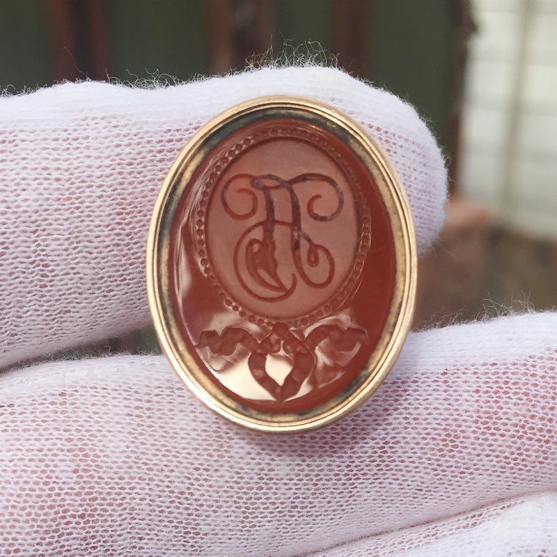 Antique Victorian 14k Yellow Gold Carnelian Intaligo Wax Seal Fob