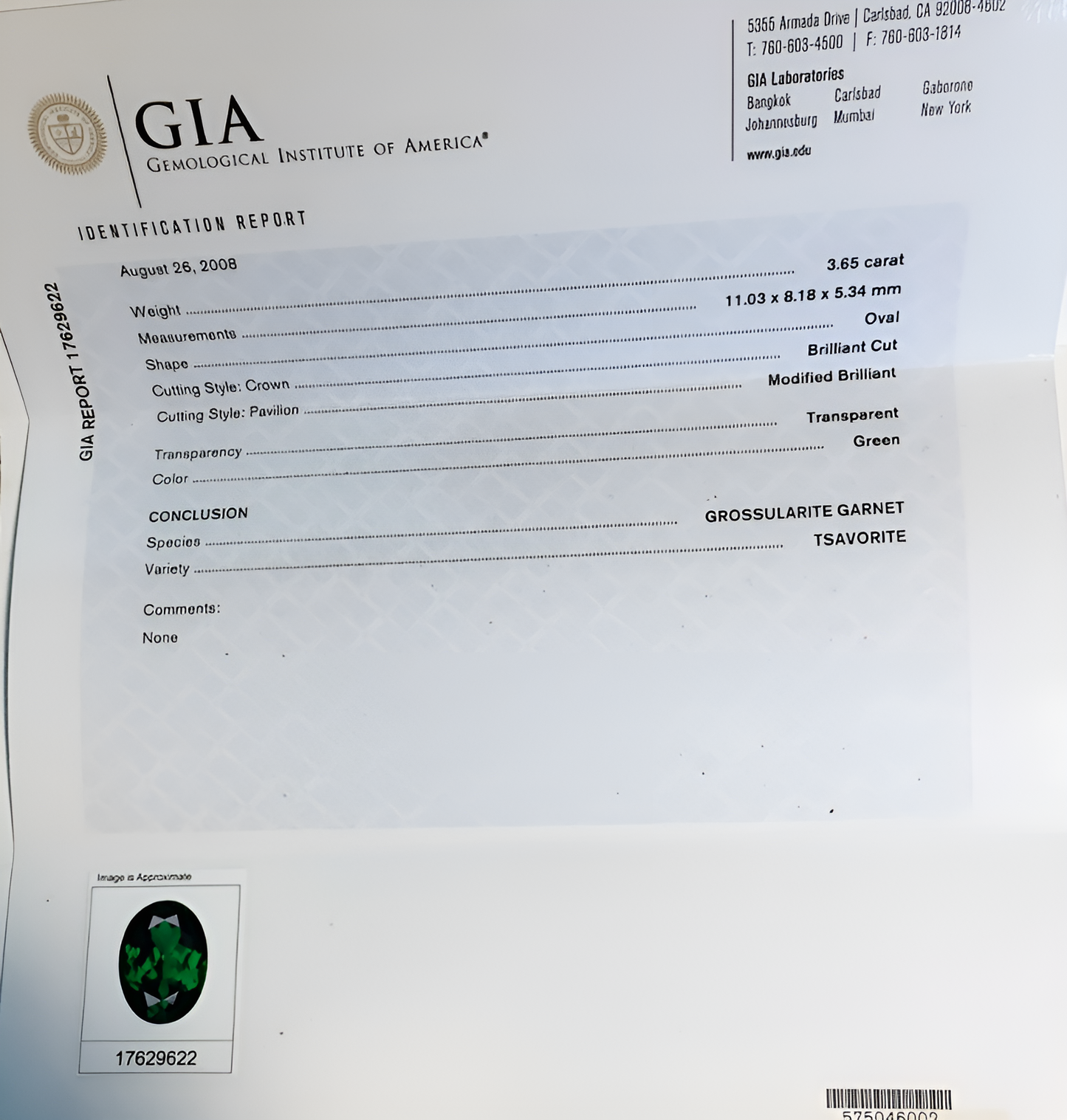 GIA Certified Natural Tsavorite Garnet Kenya 3.65 carats GL