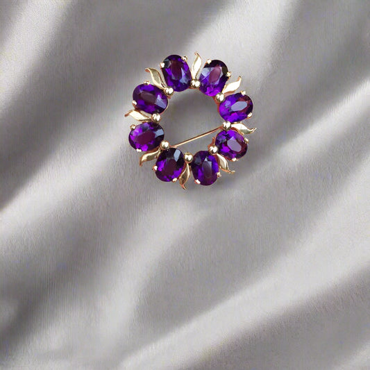 Vintage! Special Quality 14 karat Amethyst Brooch