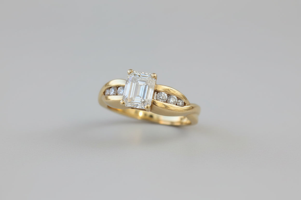 Emerald Cut Diamond Ring — 14K Gold