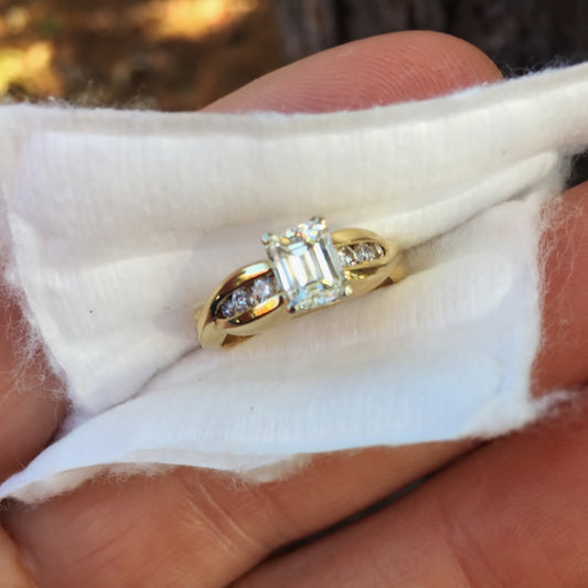 Emerald Cut Diamond Ring — 14K Gold