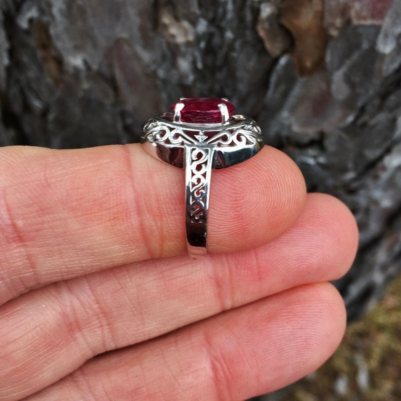Antique / Vintage 14kt White Gold Rubellite Tourmaline Ring