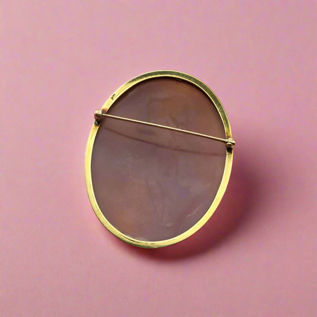 Antique! Extra Large Shell Cameo Pin 14-karat Yellow Gold