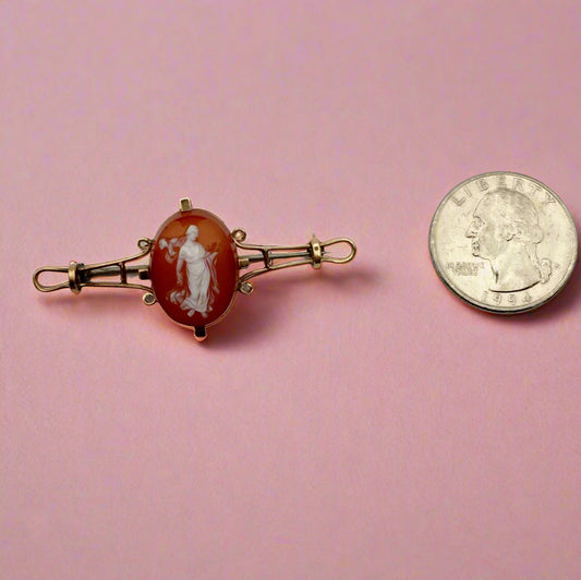 Antique! Carnelian Stone Cameo 14-karat Pin Yellow Gold