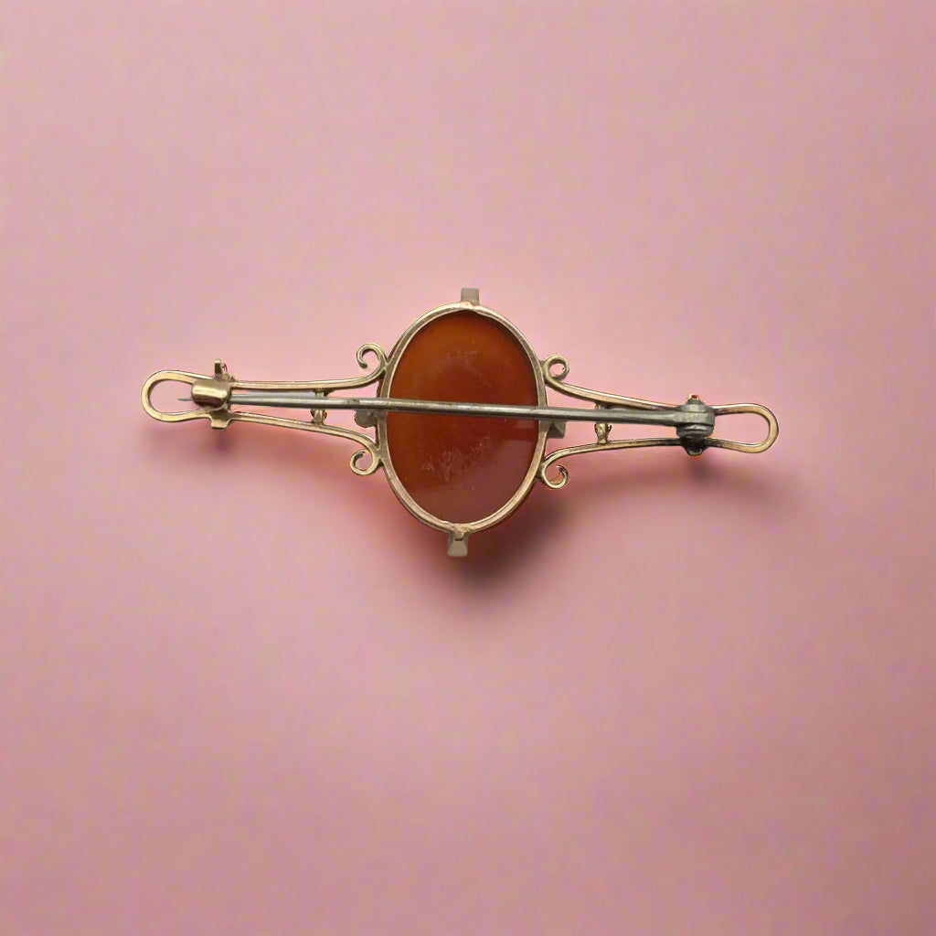 Antique! Carnelian Stone Cameo 14-karat Pin Yellow Gold