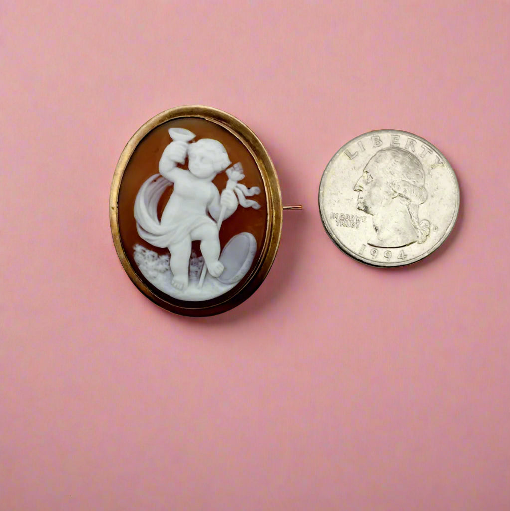 Antique! Shell Cameo Pin 14-karat Yellow Gold