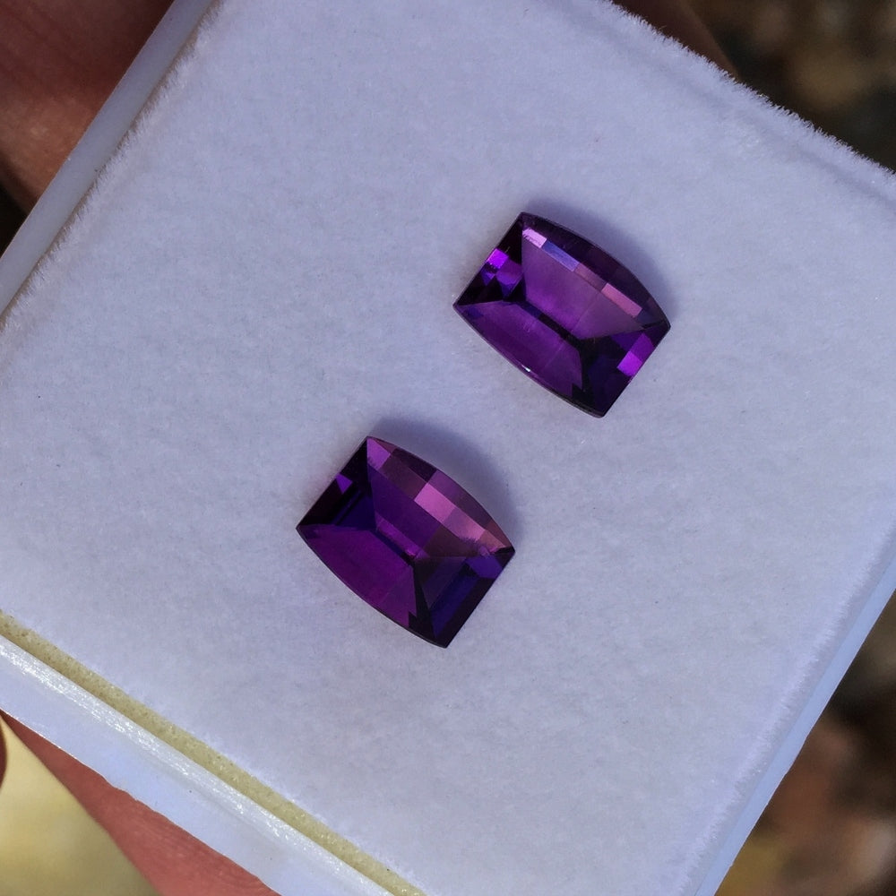 Natural Amethyst Pair — 4.08 ct total, Zambia, Opposed Bar Barrel
