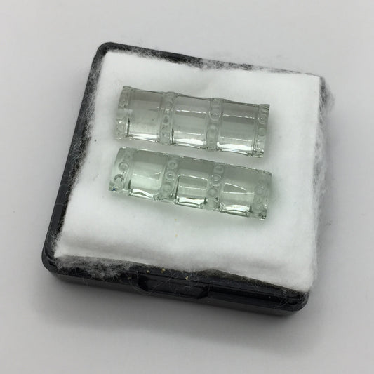 Natural Prasiolite Pair — 21.5 ct total, Brazil, Bamboo Cut