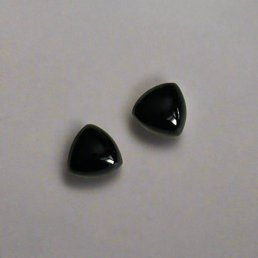 Polished Black Spinel Trillion Cabochon Pair
