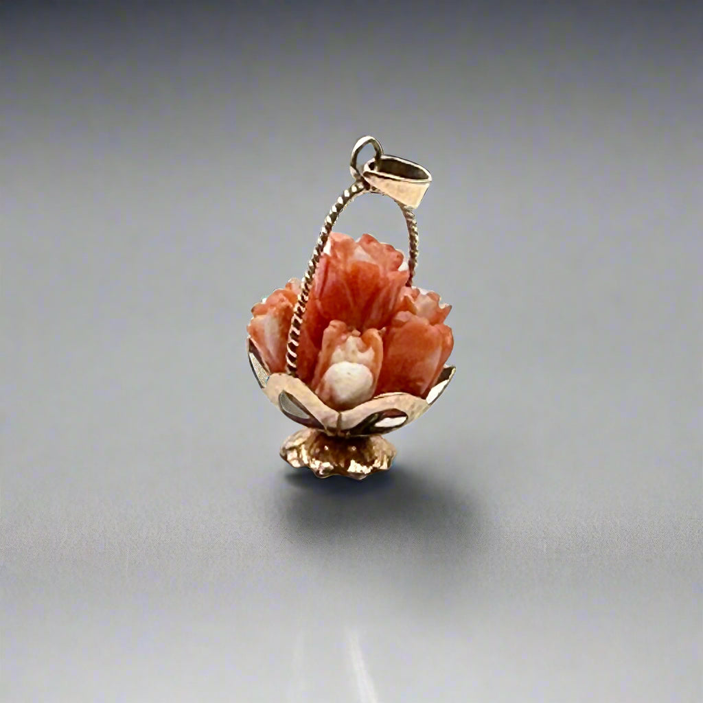 Victorian Hand-Carved Coral Pendant – 10kt Yellow Gold