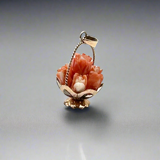 Victorian Hand-Carved Coral Pendant – 10kt Yellow Gold
