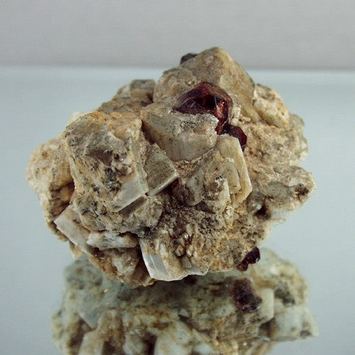 Spessartite Garnet & Quartz on Microcline Feldspar — Mineral Specimen