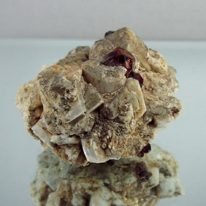 Spessartite Garnet & Quartz on Microcline Feldspar — Mineral Specimen
