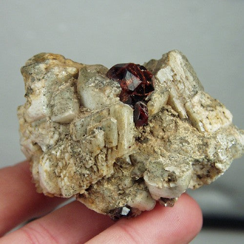 Spessartite Garnet & Quartz on Microcline Feldspar — Mineral Specimen
