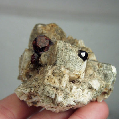 Spessartite Garnet & Quartz on Microcline Feldspar — Mineral Specimen