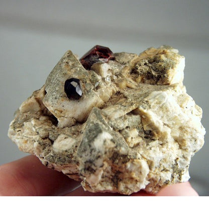 Spessartite Garnet & Quartz on Microcline Feldspar — Mineral Specimen
