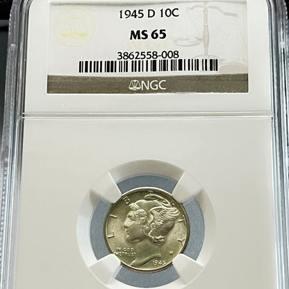 Mercury Dime 1945 D 10C MS 65 3862558-008