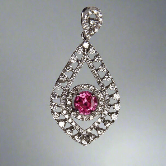 Super Bright! Hot Pink Mahenge Spinel 18 kt Diamond Pendant