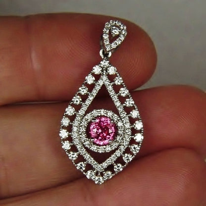 Super Bright! Hot Pink Mahenge Spinel 18 kt Diamond Pendant