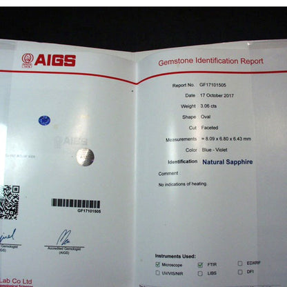 Certified Unheated Color Change Ceylon Sapphire 3.06 ct GL