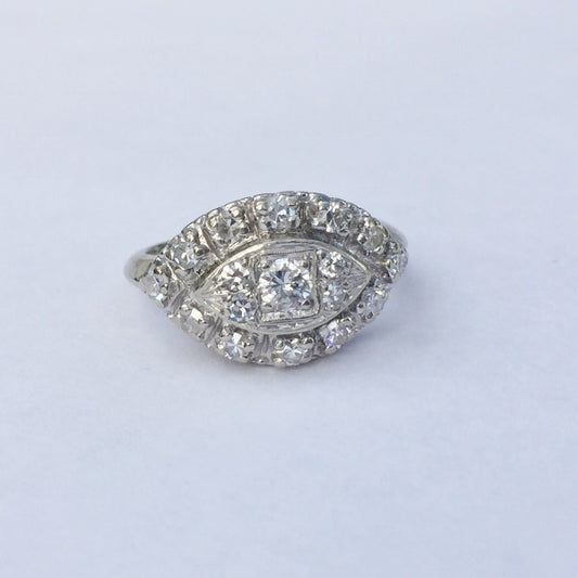Antique! 14kt White Gold Filigree Diamond Ring