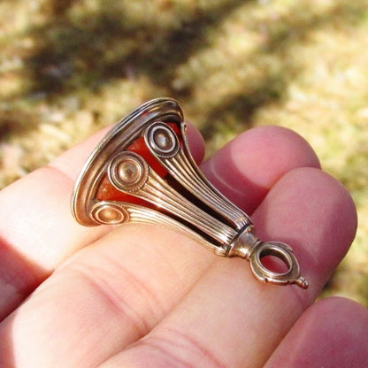 Antique Victorian 14k Yellow Gold Carnelian Intaligo Wax Seal Fob