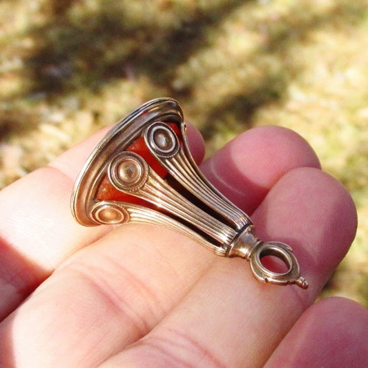 Antique Victorian 14k Yellow Gold Carnelian Intaligo Wax Seal Fob