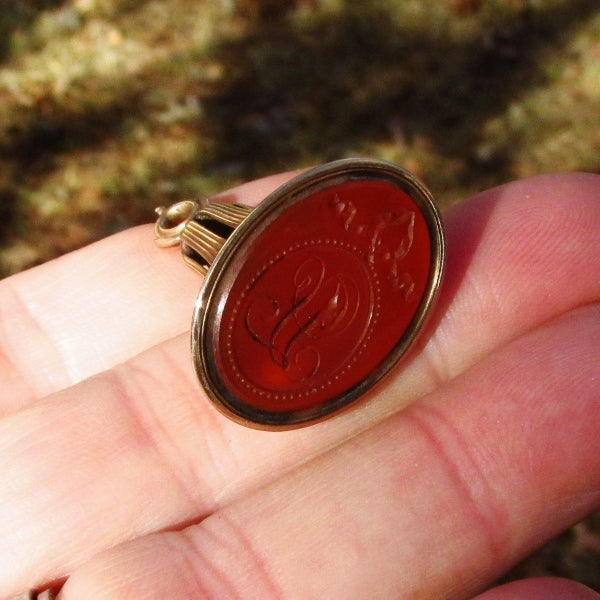 Antique Victorian 14k Yellow Gold Carnelian Intaligo Wax Seal Fob