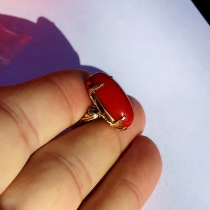 Antique! Victorian Sardinian Ox Blood Coral 18kt Gold Ring
