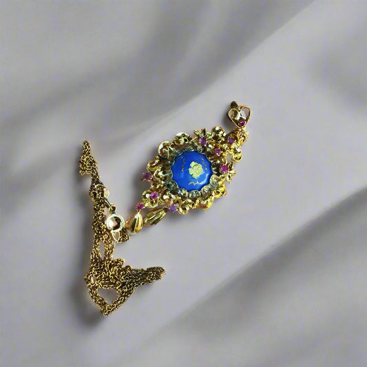 Antique! Georgian Period 18 kt Pearl, Ruby & Enamel Pendant GL