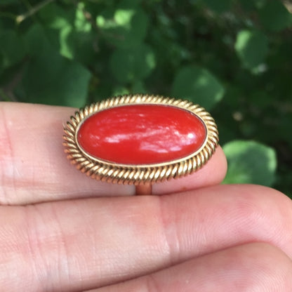 Antique! Sardinian Ox Blood Coral 14-kt Gold Ring