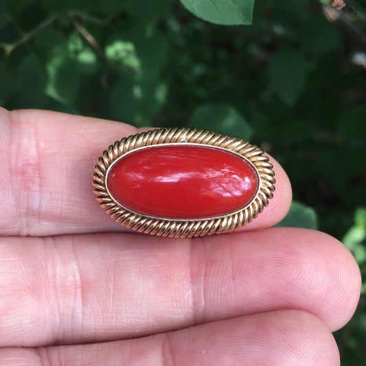 Antique! Sardinian Ox Blood Coral 14-kt Gold Ring
