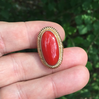 Antique! Sardinian Ox Blood Coral 14-kt Gold Ring