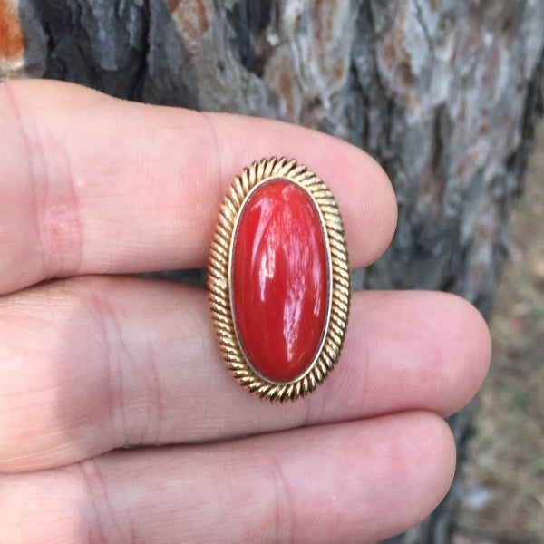 Antique! Sardinian Ox Blood Coral 14-kt Gold Ring