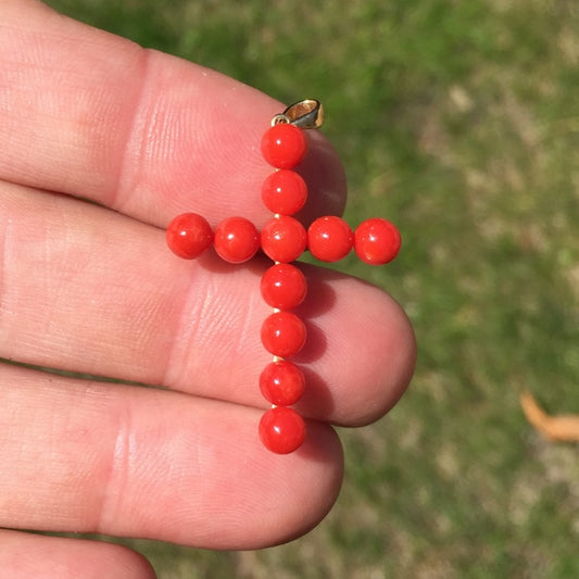 Vintage! 14 karat Sardinian Red Coral Cross