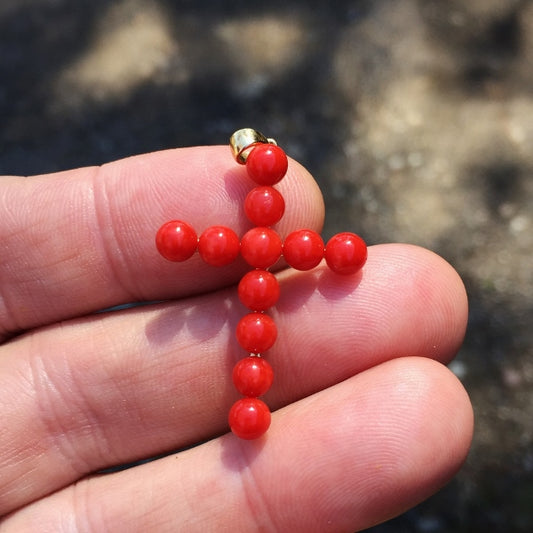 Vintage! 14 karat Sardinian Red Coral Cross