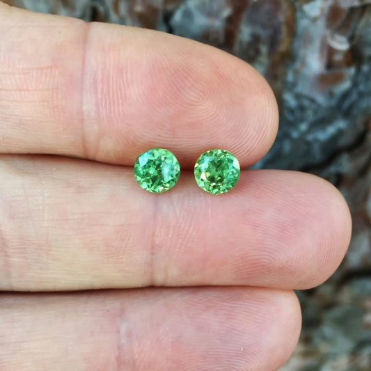 Natural Demantoid Garnet — 2.60 ct total (pair), Namibia, Modified Round Brilliant