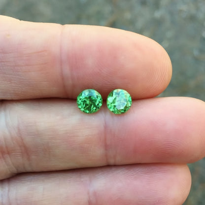 Natural Demantoid Garnet — 2.60 ct total (pair), Namibia, Modified Round Brilliant