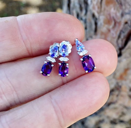 14 kt Tanzanite, Amethyst Diamond Earrings & Pendant Set