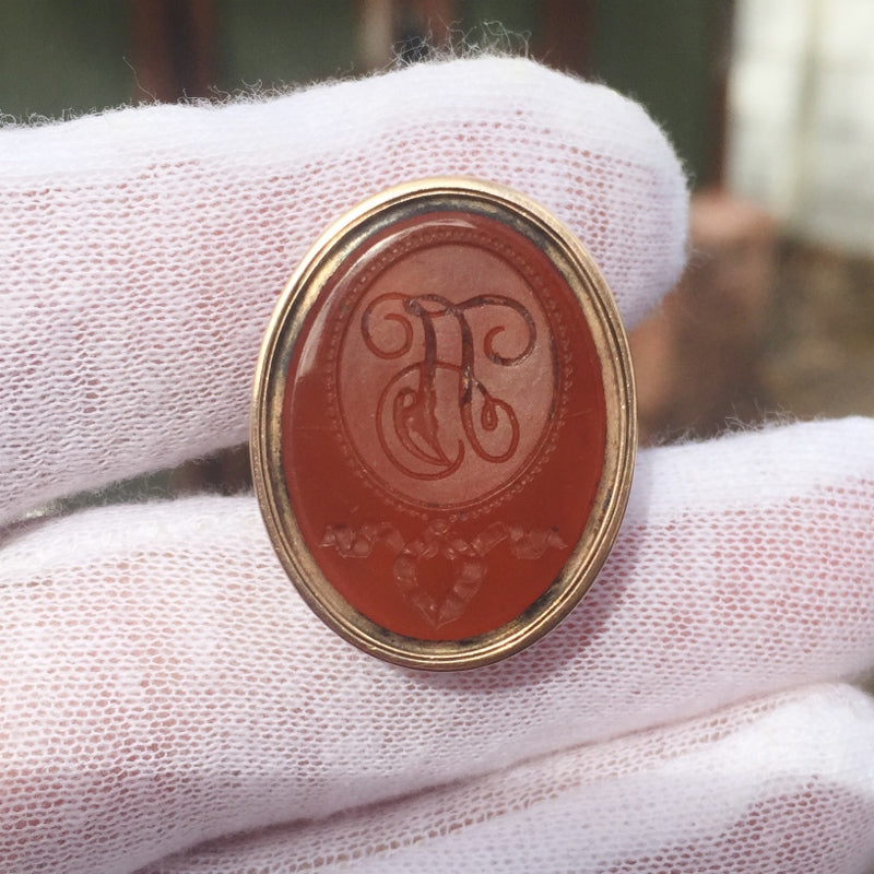 Antique Victorian 14k Yellow Gold Carnelian Intaligo Wax Seal Fob