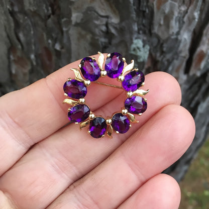 Vintage! Special Quality 14 karat Amethyst Brooch
