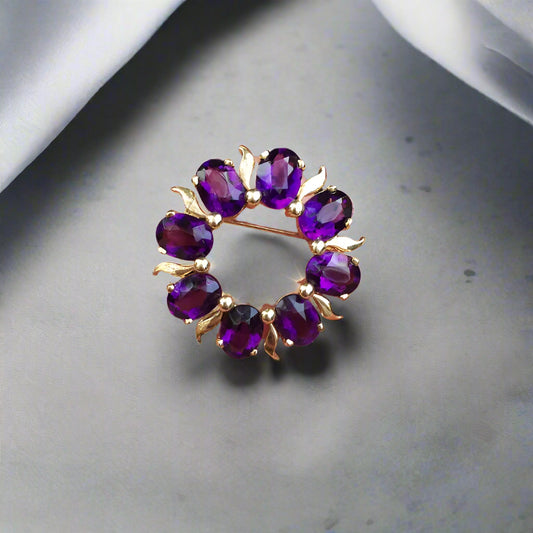Vintage! Special Quality 14 karat Amethyst Brooch