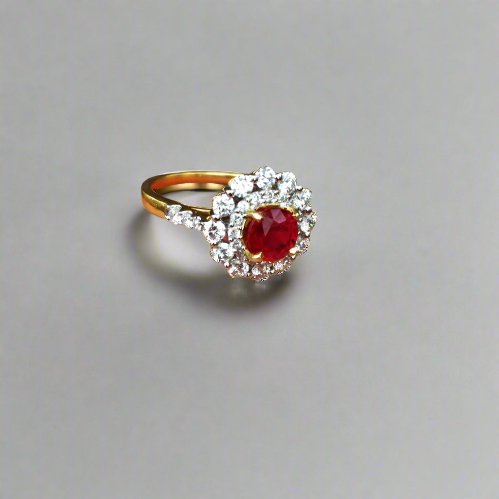 Color & Quality! Spectral Red Ruby & Diamond Ring 18 kt