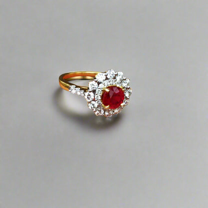 Color & Quality! Spectral Red Ruby & Diamond Ring 18 kt